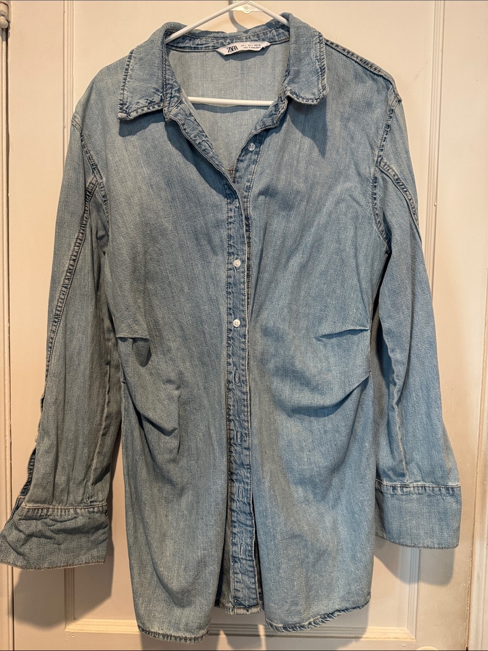 Zara Light Blue Denim Button-Down Overshirt